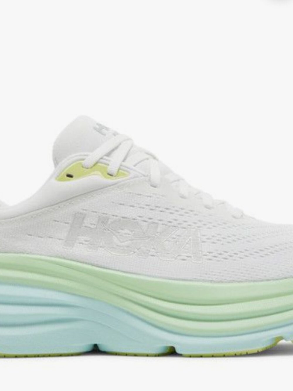 Hoka Womens Bondi 8 - Size 8 - Blanc de Blanc/Sunlit Ocean